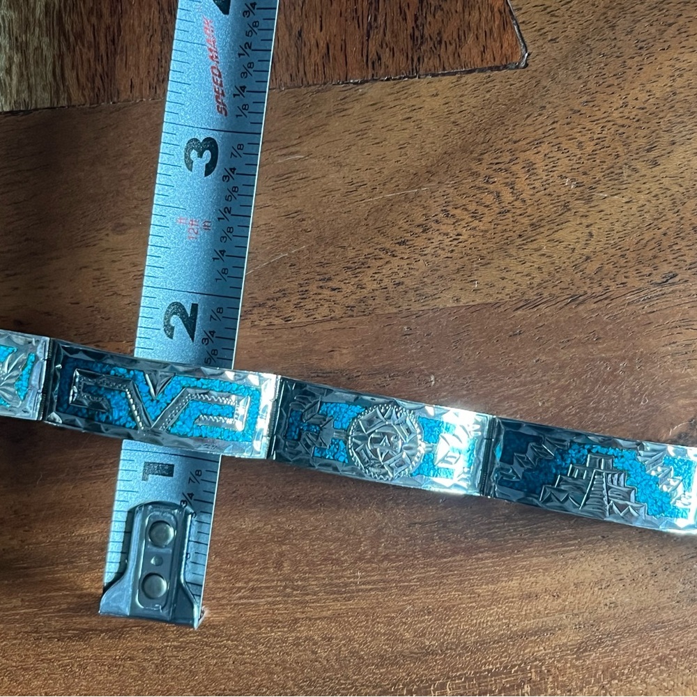 GM 10 MEXICO 925 STERLING SILVER TURQUOISE INLAY Hinge BRACELET 6.75” clasp 22g - Picture 15 of 16